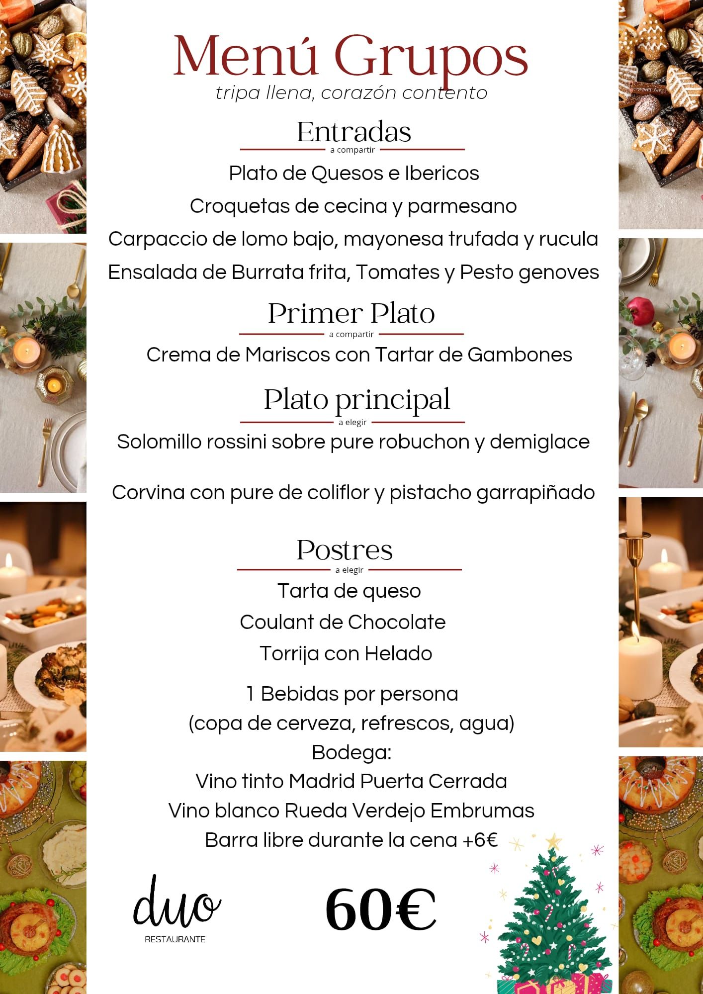 Ejemplo de menú para grupos de Duo Restaurante